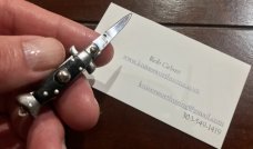 Miniature Switchblade Knife, Hard To Find Fishtail Style, Black Plastic Handle, Unused #2