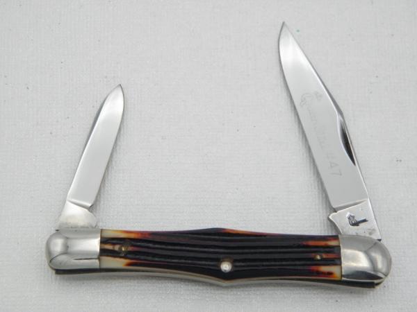 Queen Cutlery Co. #47 Half Whittler in Burnt Orange Imitation Winterbottom Bone: 3 5/8”