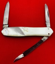 Vintage MILLER BROS MERIDEN Dolphin Lobster Pen Folding Pocket Knife c.1872-1926 Mother-of-Pearl