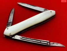 Vintage MILLER BROS MERIDEN Dolphin Lobster Pen Folding Pocket Knife c.1872-1926 Mother-of-Pearl