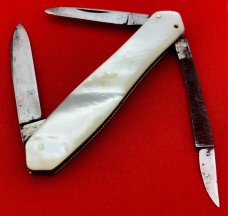 Vintage MILLER BROS MERIDEN Dolphin Lobster Pen Folding Pocket Knife c.1872-1926 Mother-of-Pearl