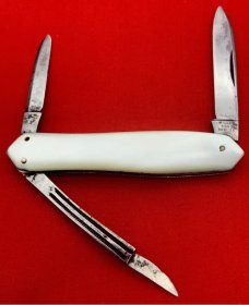 Vintage MILLER BROS MERIDEN Dolphin Lobster Pen Folding Pocket Knife c.1872-1926 Mother-of-Pearl