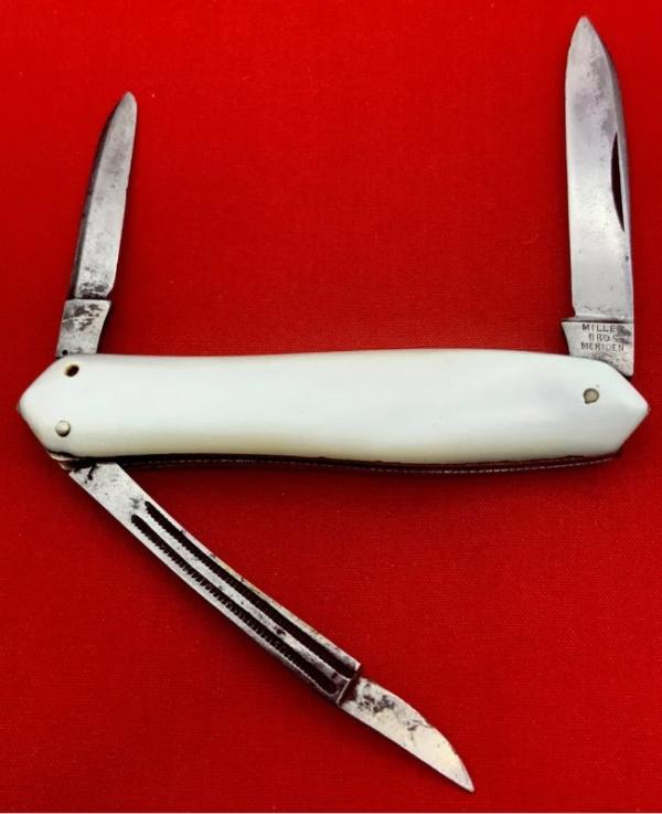 Vintage MILLER BROS MERIDEN Dolphin Lobster Pen Folding Pocket Knife c.1872-1926 Mother-of-Pearl Vintage MILLER BROS MERIDEN Dolphin Lobster Pen Folding Pocket Knife c.1872-1926 Mother-of-Pearl