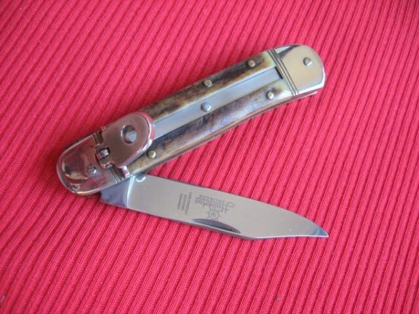 Older Small Solingen German Hubertus 5 7/8"  Leverlock Switchblade Knife 