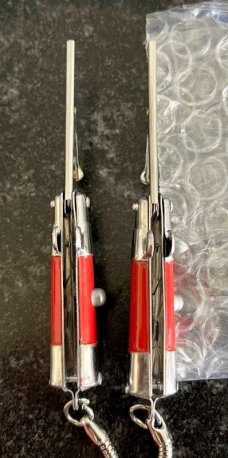 Miniature Switchblade Roach Clip Keychain, Red Wrap Handle, New 