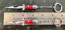 Miniature Switchblade Roach Clip Keychain, Red Wrap Handle, New 
