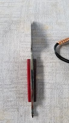 Vincenzo Balistreri Brown/Red Burlap Micarta fixed..bottle opener..jimping and choil.6.75" OAL  