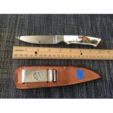 Harold Corby engraved ivory scrimshaw knife in maker’s sheath