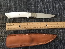 Harold Corby engraved ivory scrimshaw knife in maker’s sheath 