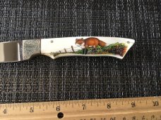 Harold Corby engraved ivory scrimshaw knife in maker’s sheath 