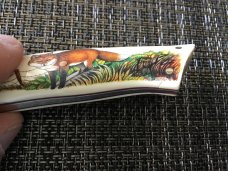 Harold Corby engraved ivory scrimshaw knife in maker’s sheath 