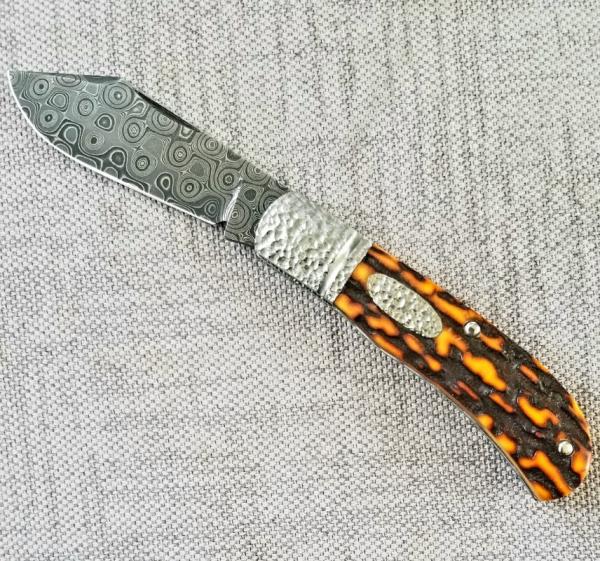 Alan Davis Sambar Stag and Devin Thomas Stainless Raindrop Damascus..3 5/8" cl..DOB 04/21/20.w/slipl