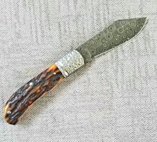 Alan Davis Sambar Stag and Devin Thomas Stainless Raindrop Damascus..3 5/8" cl..DOB 04/21/20.w/slipl