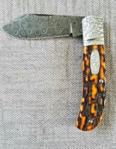 Alan Davis Sambar Stag and Devin Thomas Stainless Raindrop Damascus..3 5/8" cl..DOB 04/21/20.w/slipl