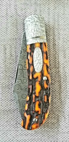 Alan Davis Sambar Stag and Devin Thomas Stainless Raindrop Damascus..3 5/8" cl..DOB 04/21/20.w/slipl