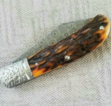 Alan Davis Sambar Stag and Devin Thomas Stainless Raindrop Damascus..3 5/8" cl..DOB 04/21/20.w/slipl