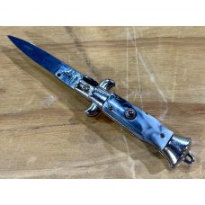 Miniature Switchblade Knife, Made In Italy, Marked Anchor Over Inox, White & Black Plastic Handle