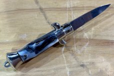 Miniature Switchblade Knife, Made In Italy, Marked Anchor Over Inox, White & Black Plastic Handle 