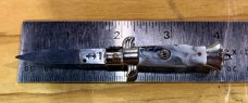 Miniature Switchblade Knife, Made In Italy, Marked Anchor Over Inox, White & Black Plastic Handle 