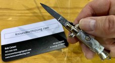 Miniature Switchblade Knife, Made In Italy, Marked Anchor Over Inox, White & Black Plastic Handle 