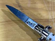 Miniature Switchblade Knife, Made In Italy, Marked Anchor Over Inox, White Plastic Handle 