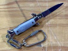 Miniature Switchblade Knife, Made In Italy, Marked Anchor Over Inox, White Plastic Handle 