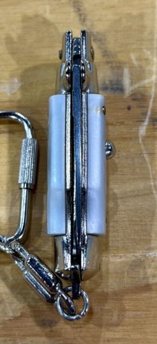 Miniature Switchblade Knife, Made In Italy, Marked Anchor Over Inox, White Plastic Handle 