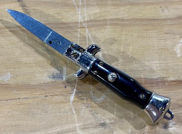 Miniature Switchblade Knife, Marked Anchor Over Inox Over Italy, Black Plastic Handle 