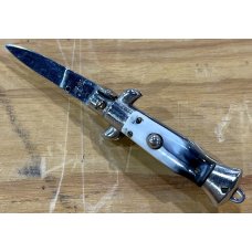 Miniature Switchblade Knife, Made In Italy?, Unknown Mark On Blade, White & Black Plastic Handle
