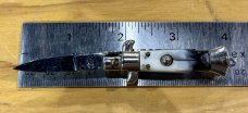 Miniature Switchblade Knife, Made In Italy?, Unknown Mark On Blade, White & Black Plastic Handle 