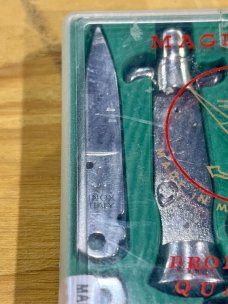Vintage Miniature Switchblade Knife Kit, Marked Anchor Over Inox Over Italy, Wood Handle 