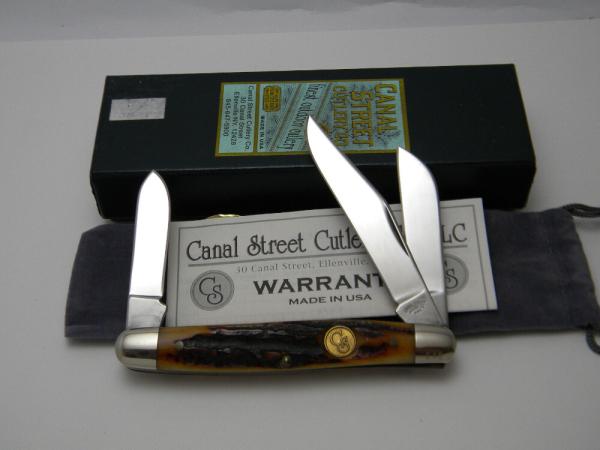 Canal Street Cutlery Co. USA Amber Stag Bone 312303 Serpentine Stockman Knife in Box c.2005