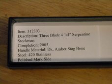 Canal Street Cutlery Co. USA Amber Stag Bone 312303 Serpentine Stockman Knife in Box c.2005