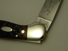 Western USA S-523 E Bone Stallion Etch Lockback Knife w/Pouch c.1981