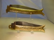 Two Rampur India  style automatics embossed handles .  Unused condition. 12 inch and 8 3/4 inch open