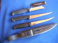 Lot of 3 outdoors knives; Stainless Steel Fillet Knife from Fiskars USA w/ Original Sheath+2 more!!!