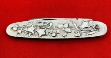 Vintage CATTARAUGUS Model 2014 Embossed Metal Shadow Pen Folding Pocket Knife c.1886-1963 
