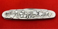 Vintage CATTARAUGUS Model 2014 Embossed Metal Shadow Pen Folding Pocket Knife c.1886-1963 