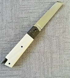 Vincenzo Balistreri Elephant Ivory White Wolf Taillock,4" closed..440C..Fools Gold bolsters & shield