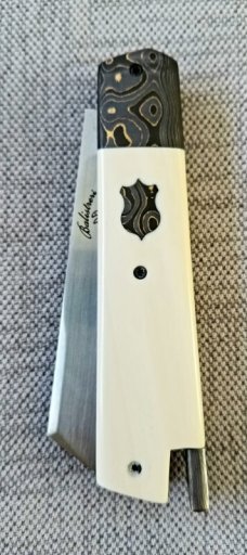 Vincenzo Balistreri Elephant Ivory White Wolf Taillock,4" closed..440C..Fools Gold bolsters & shield