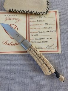 Vincenzo Balistreri Mammoth Ivory Native Slipjoint 4" cld..N690..Lanyard..bead.jimping and filework 