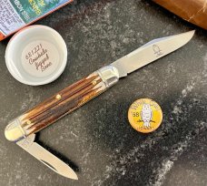 Great Eastern Cutlery Northfield #681221 White Owl, Rare Satin Blades, Cowhide Jig Bone, (GEC 68) 