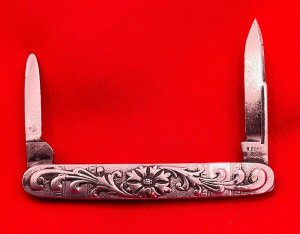 Vintage H. BOKER & CO Equal End Shadow Pen Folding Pocket Knife c.1891-1944 Embossed Metal