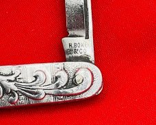 Vintage H. BOKER & CO Equal End Shadow Pen Folding Pocket Knife c.1891-1944 Embossed Metal