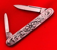 Vintage H. BOKER & CO Equal End Shadow Pen Folding Pocket Knife c.1891-1944 Embossed Metal