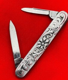 Vintage H. BOKER & CO Equal End Shadow Pen Folding Pocket Knife c.1891-1944 Embossed Metal