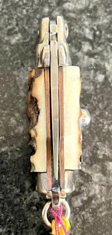Miniature Switchblade Knife, Made In Italy, Marked INOX, Older Style, Sweet Stag Handle, W/Tassel 