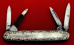 Vintage S.L. & CO. GERMANY 4-Blade Sterling Silver ornamental Shadow Pen Folding Pocket Knife