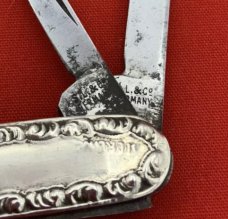 Vintage S.L. & CO. GERMANY 4-Blade Sterling Silver ornamental Shadow Pen Folding Pocket Knife