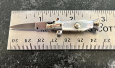 Miniature Switchblade Knife, Made In Italy, Vertical INOX, Older Style, Mother Of Pearl Handle 